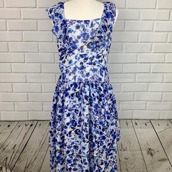 🔥RACHEL RACHEL ROY🔥A-LINE FLORAL PRINT RUFFLED DRESS BLUE & WHITE SIZE 10 NWT - Picture 7 of 7